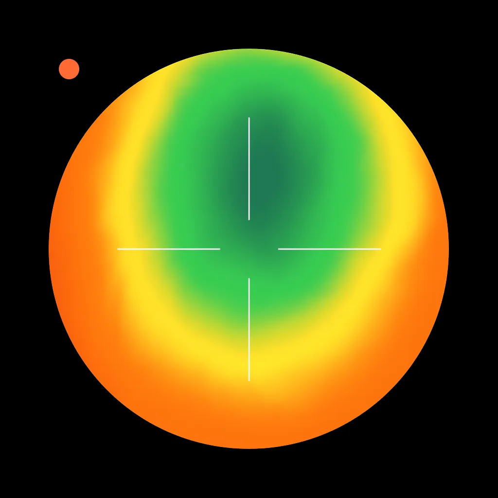 The Clicker Mac companion icon: a thermal disc with a crosshair and a small orange dot.