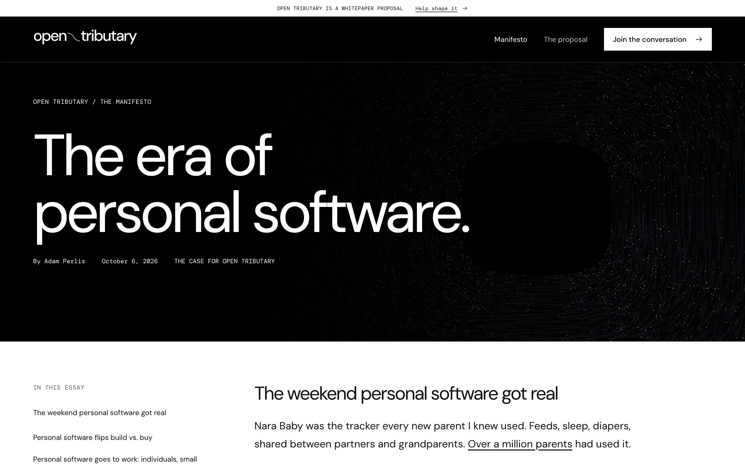 The manifesto page titled 'The era of personal software', by Adam Perlis